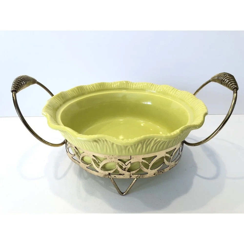 Vintage 1956 Miramar Of California Pottery Dish Bowl 600 No Lid Lime Green tray